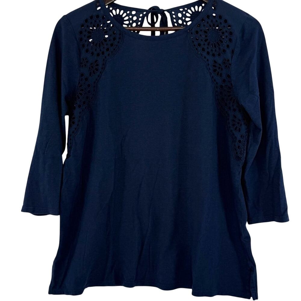 J. Jill Navy Eyelet 3/4 Sleeve Blouse M